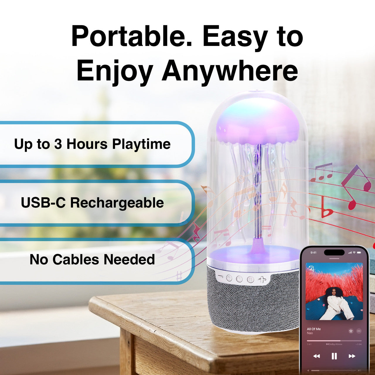 Laser Jellyfish Bluetooth Speaker with Night Light (Silver)