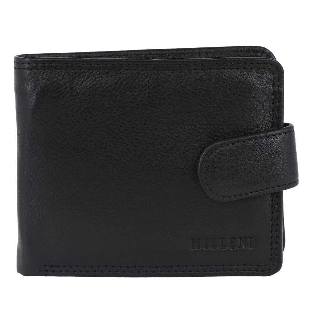 Milleni Men's Leather Card/Card Tab RFID Protected Wallet 11cm Black