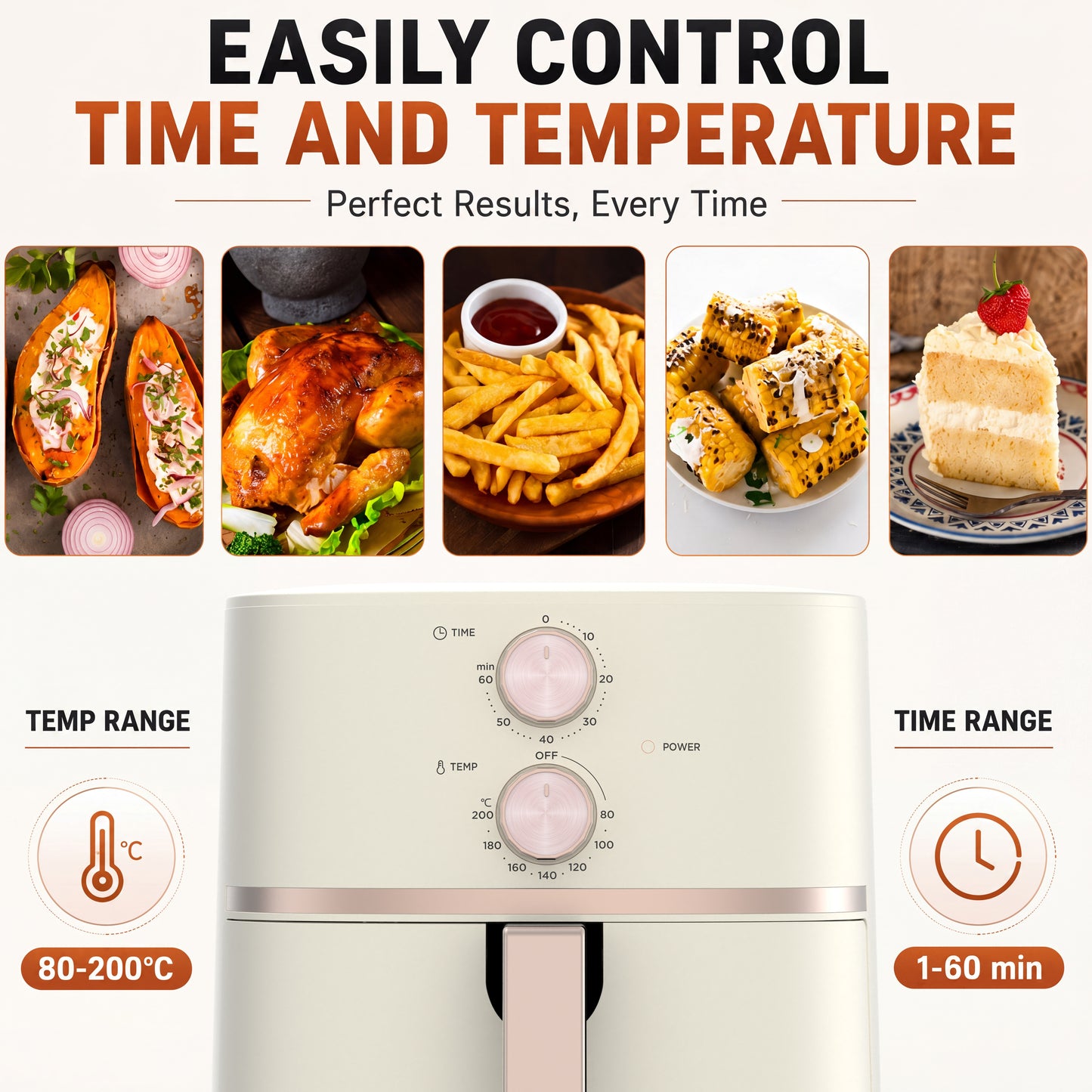 AUSPURE Air Fryer 4.5L, Easy Knob Control with Cookbook