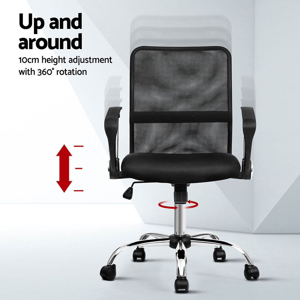 Artiss 2x Mesh Office Chair Mid Back (Black)