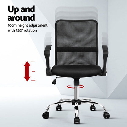 Artiss 2x Mesh Office Chair Mid Back (Black)