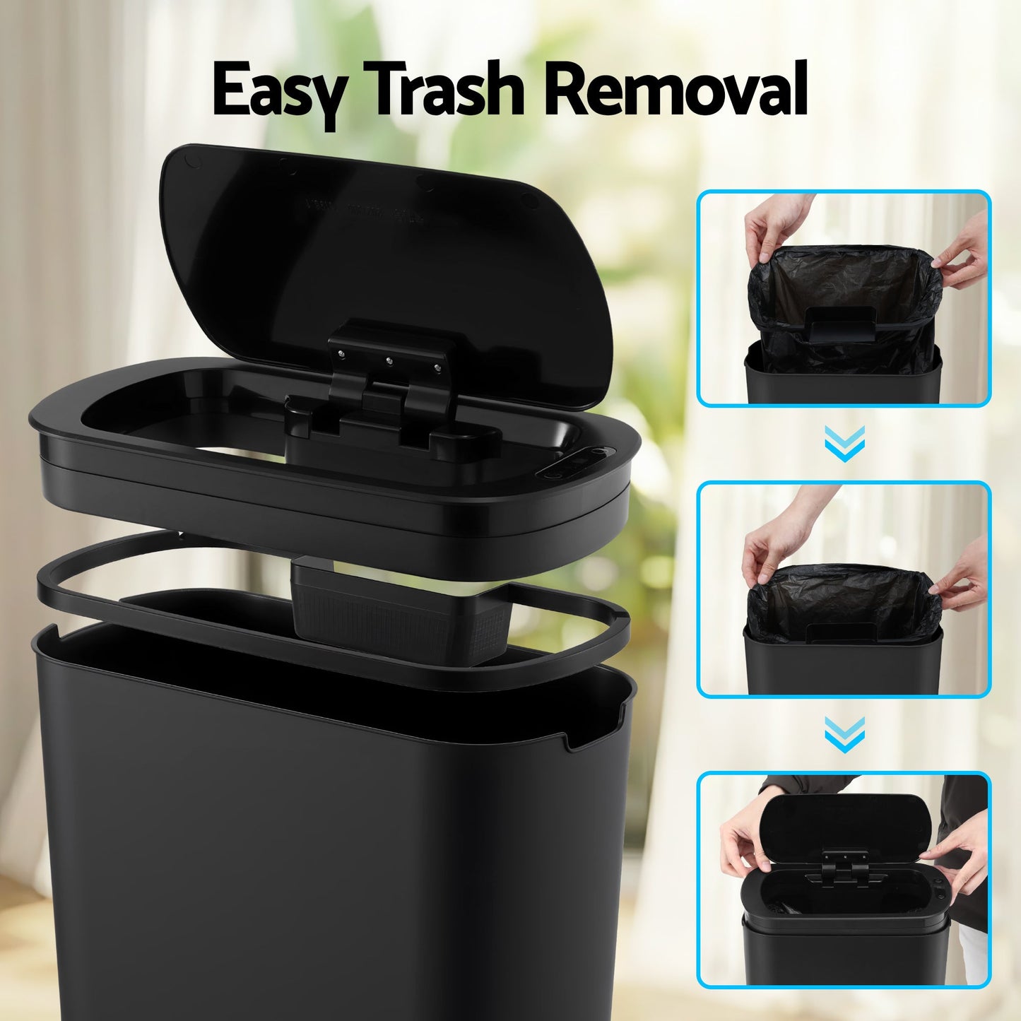 Devanti 21L Motion Sensor Kitchen Bin Slim Touchless Rubbish Can with Lid Black