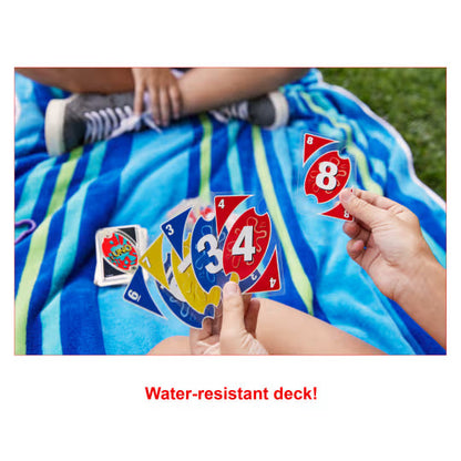 UNO Splash Card Game with Waterproof Cards and Portable Clip for Travel