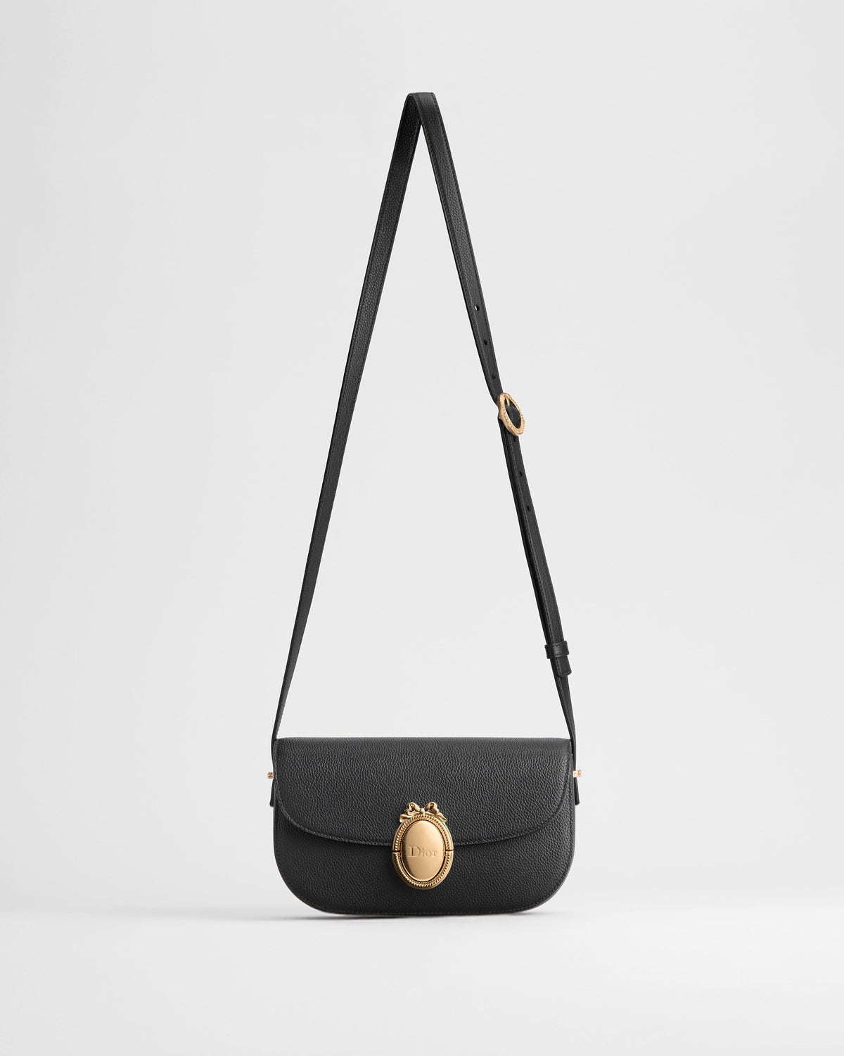 Small Dior Médaillon Flap Bag Black Grained Calfskin