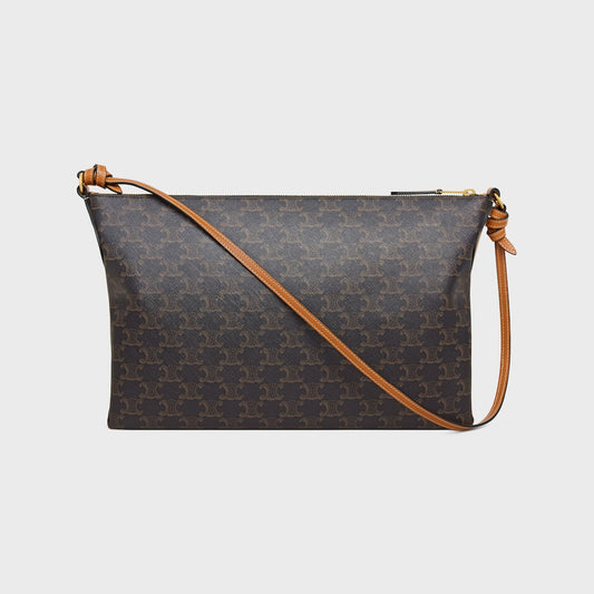 Duo Zipped Bag in Triomphe Canvas and Natural Calfskin