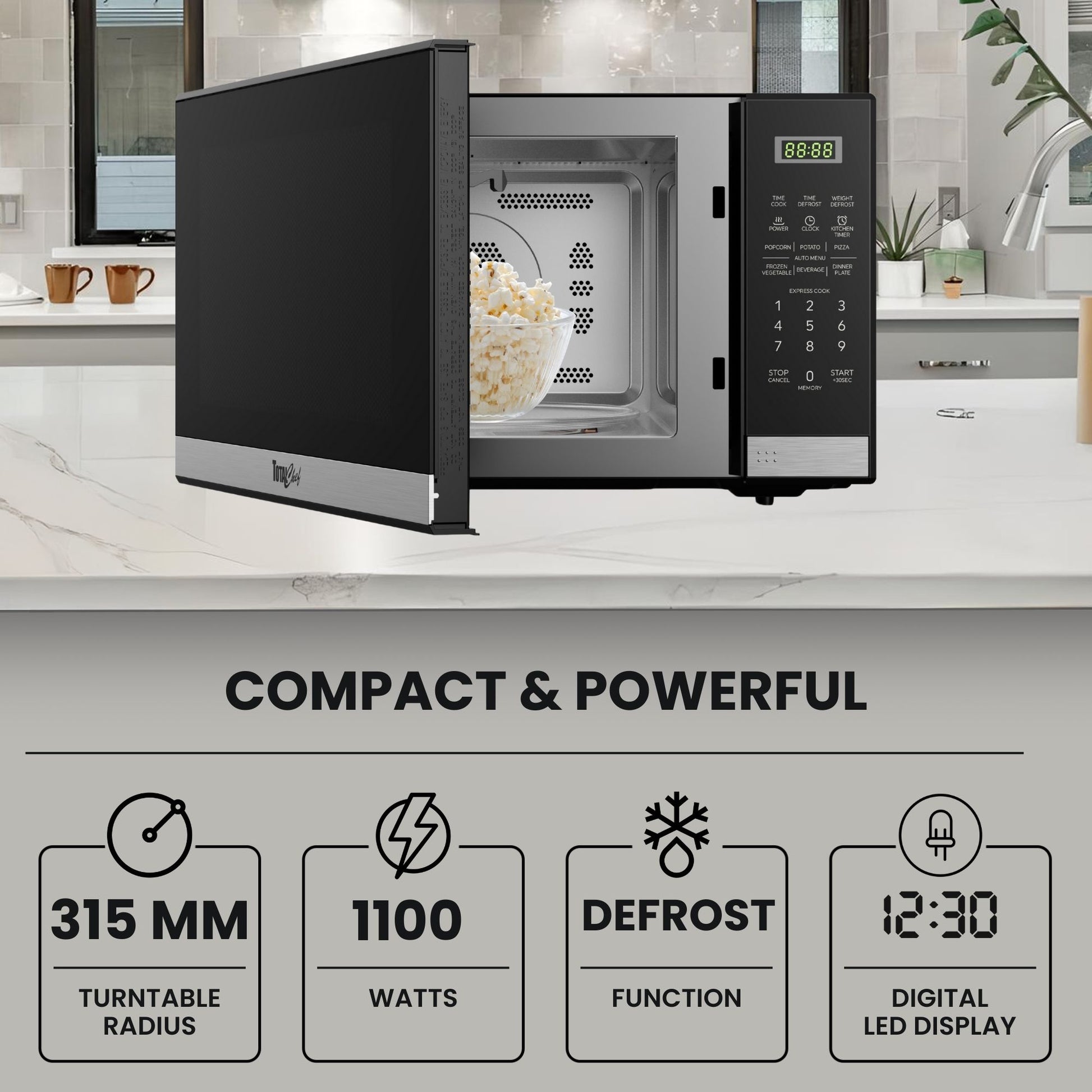 Total Chef 1100W Microwave Oven 34L Black