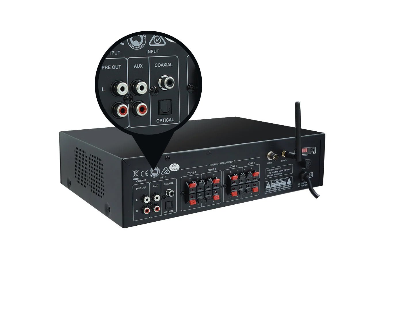 Weconic Outdoor Speaker Package with 320W Bluetooth Amplifier Black 184C+4xWTP660BLK