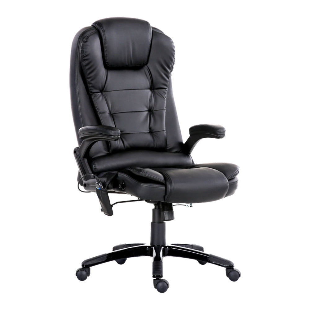 Artiss 8 Point Massage Office Chair Heated Seat Recliner PU (Black)
