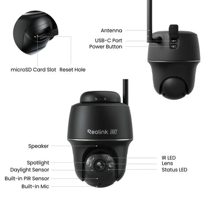 Reolink Argus PT Ultra 4K Pan Tilt Wireless Automatic Tracking Battery Security Camera 2 Pack (Black)