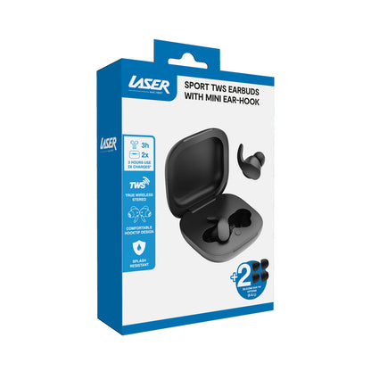 Laser Sport TWS Earbuds with Mini Ear-Hook Black