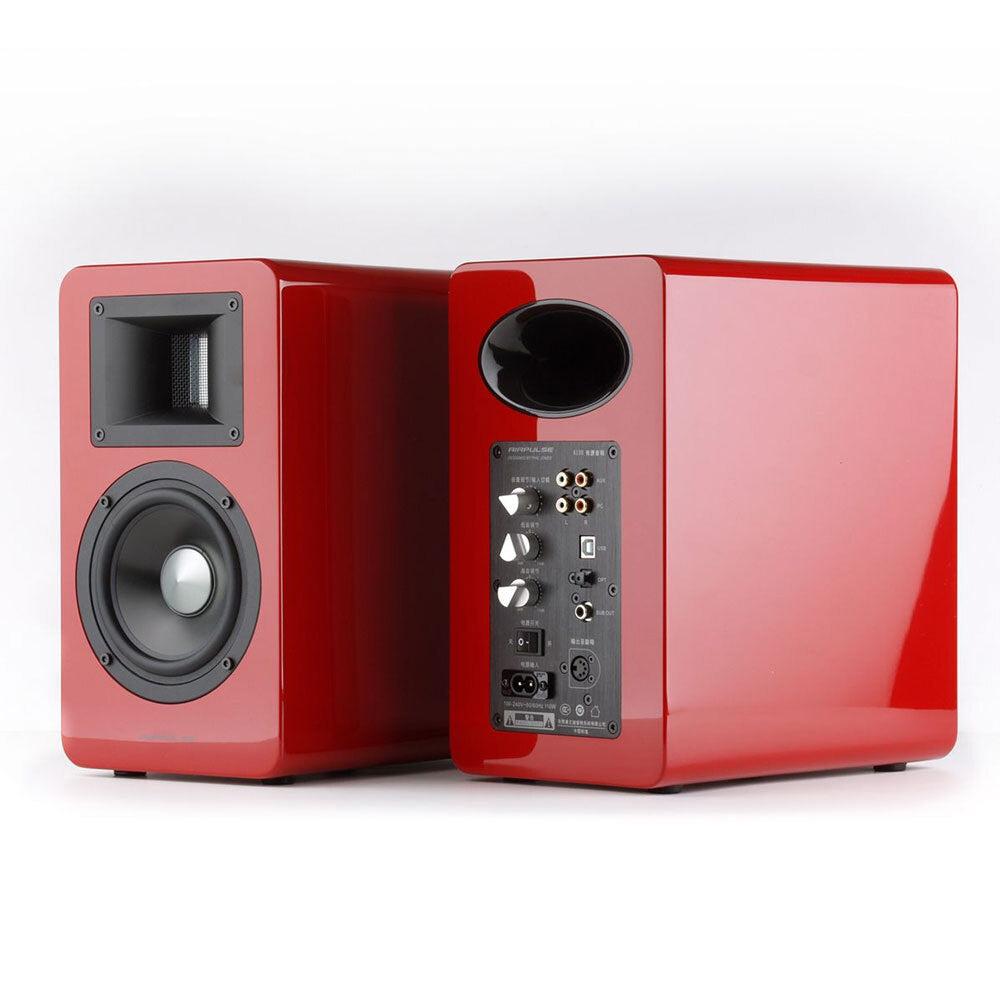 Airpulse A100 Active Wireless Bookshelf Speakers and WiiM Mini (Red)