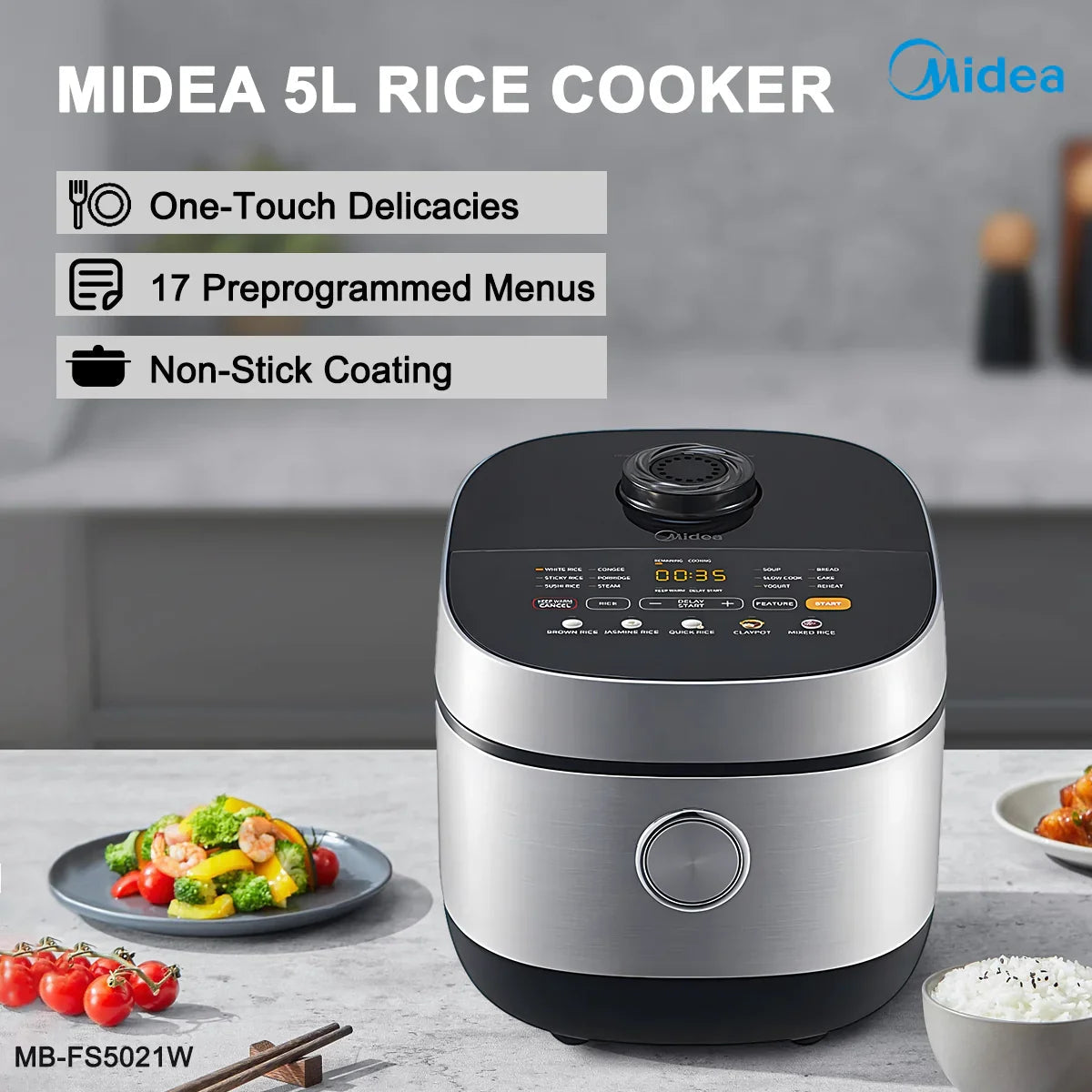 Midea 5L Rice Cooker Non-Stick Multi-Function with 24h Warmer