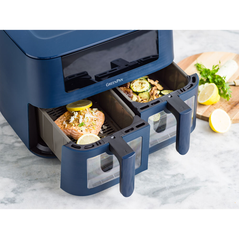 GREENPAN BISTRO CERAMIC AIRFRYER 4L + 4L DUAL BASKETS OXFORD BLUE