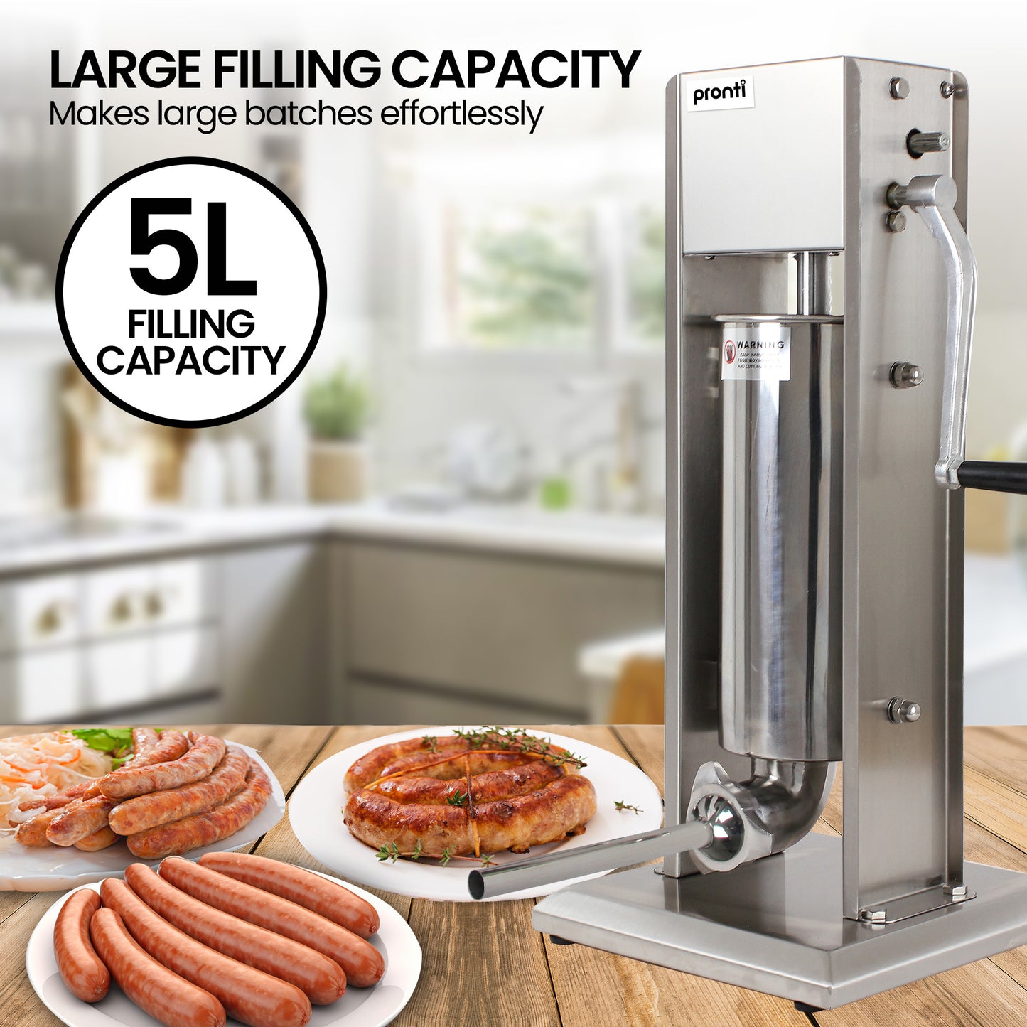 Pronti 5L Stainless Steel Vertical Sausage Stuffer