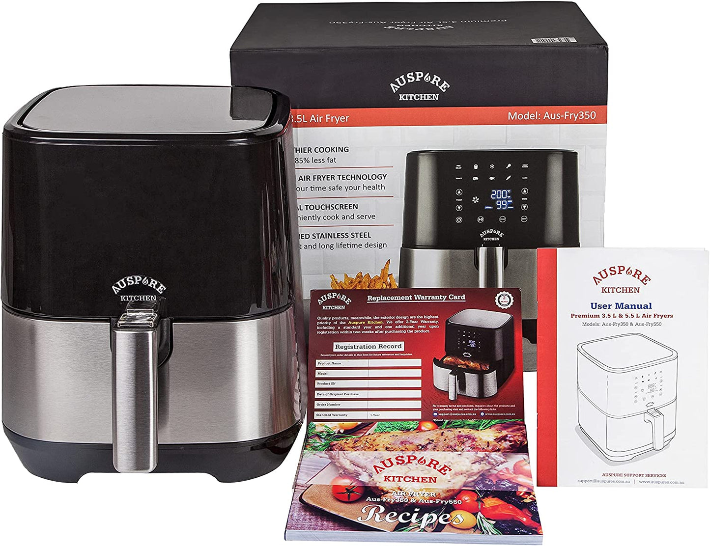 AUSPURE Air Fryer 3.5L Premium Digital, 100 Recipes, Nonstick Basket