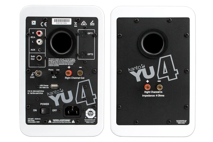 Kanto YU4 140W Powered Speakers with Bluetooth and Preamp (Matte White)