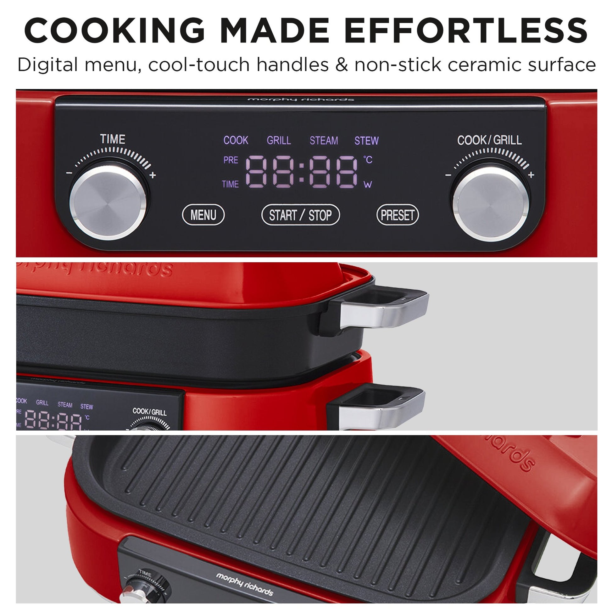 Morphy Richards 3L Non-Stick Multifunction Electric Cooker Pan (Red)
