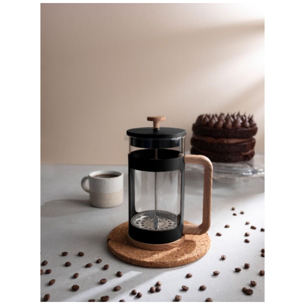 Euroline Plunger French Press Coffee Maker Durable Glass 1000ml (Black)