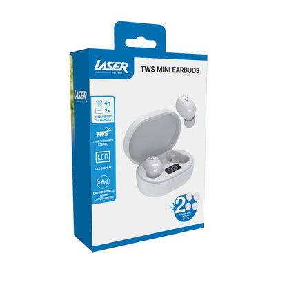 Laser Mini TWS Earbuds with ENC and LED Display (White)