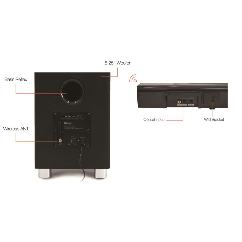 Pure Acoustics SBW-175 Bluetooth Soundbar with Wireless Subwoofer