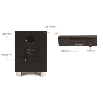 Pure Acoustics SBW-175 Bluetooth Soundbar with Wireless Subwoofer