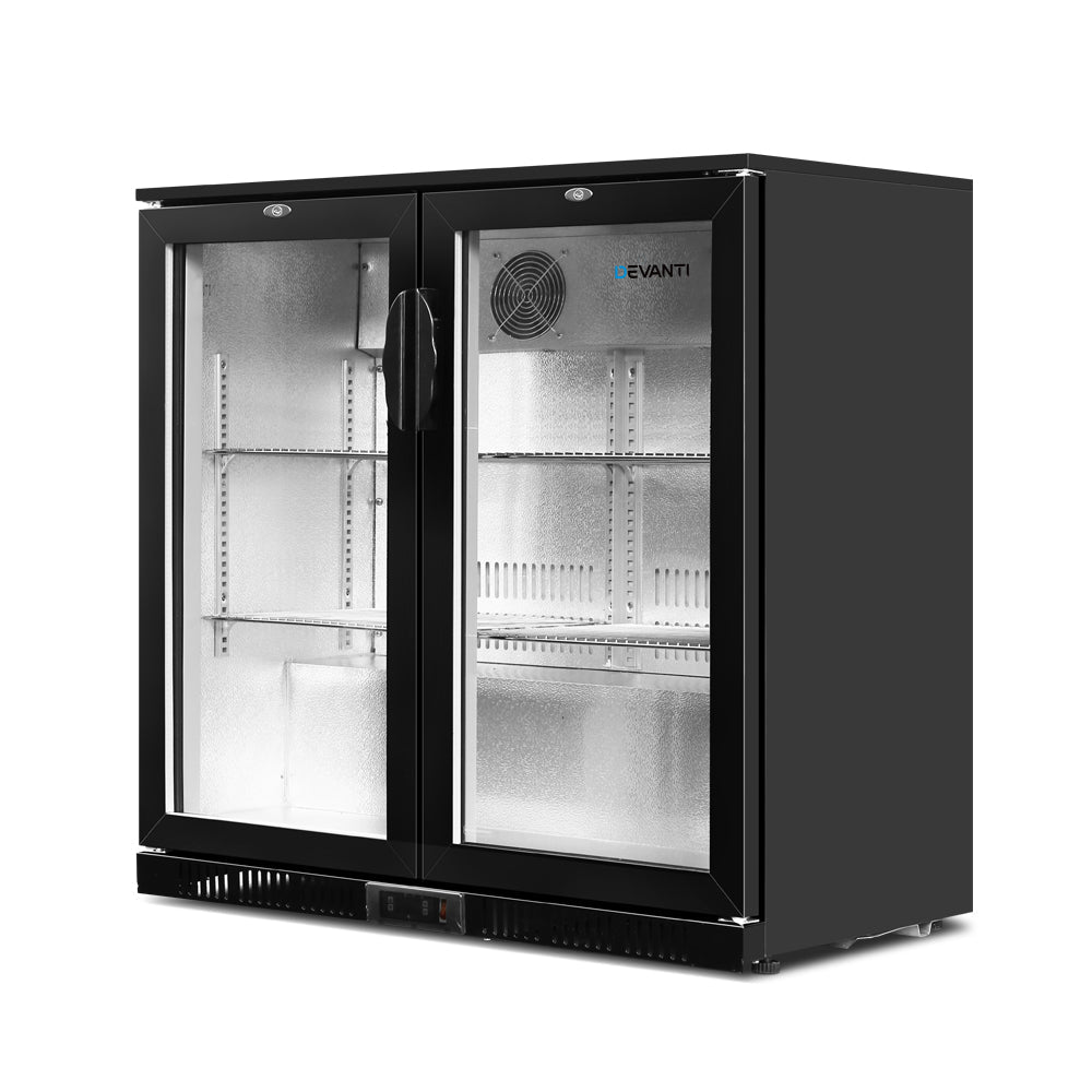 Devanti 198L Bar Fridge Dual Glass Door with Light Black