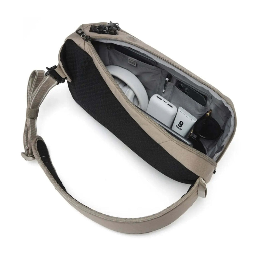 Pacsafe V Tech Anti-Theft RFID Blocking Slashguard Sling Pack 10L Beige