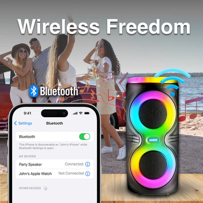 Laser Bluetooth Party Speaker with RGB Lights and Wireless Mic (Black)