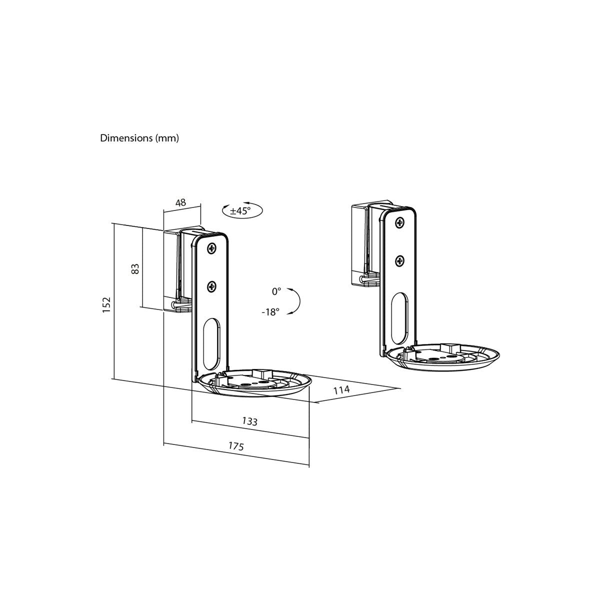 Goobay Speaker Wall Mount Modern Era 1 Flex, 2 pieces, compatible with the Sonos Era 100, swivelling and tilting speaker mount - BLACK