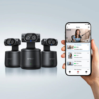 Emeet PIXY Wireless AI PTZ 4K Streaming Camera Portable Black 8H Battery