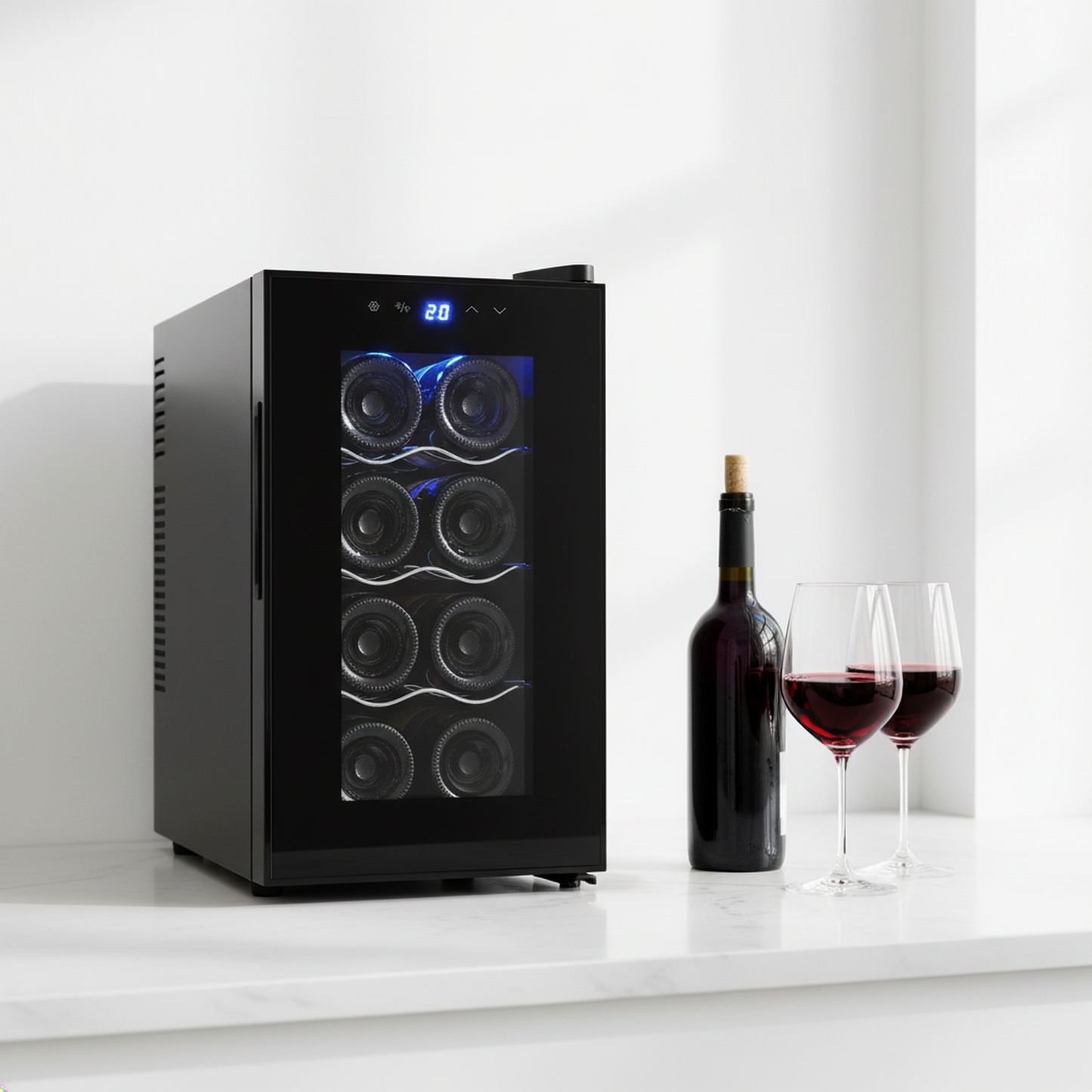 Lenoxx 8 Bottle Thermoelectric Wine Fridge, 65W, UV Protected Glass Door, Soft LED Illumination
