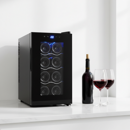 Lenoxx 8 Bottle Thermoelectric Wine Fridge, 65W, UV Protected Glass Door, Soft LED Illumination