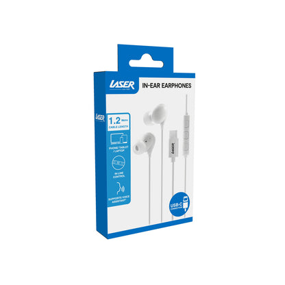 Laser Wired In-Ear Earphones with In-Line Controls (White)