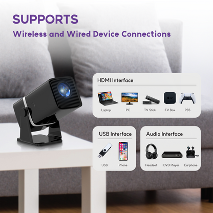 ALLIUMS Mini Projector with 5G WiFi, 1080P Supported (Black)