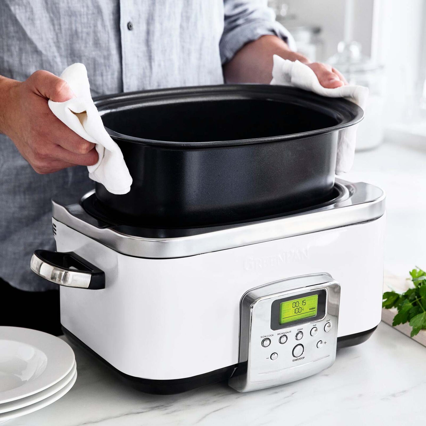 GreenPan Elite Cloud Cream Electric Slow Cooker 230V 2200W Home Kitchen Cookware