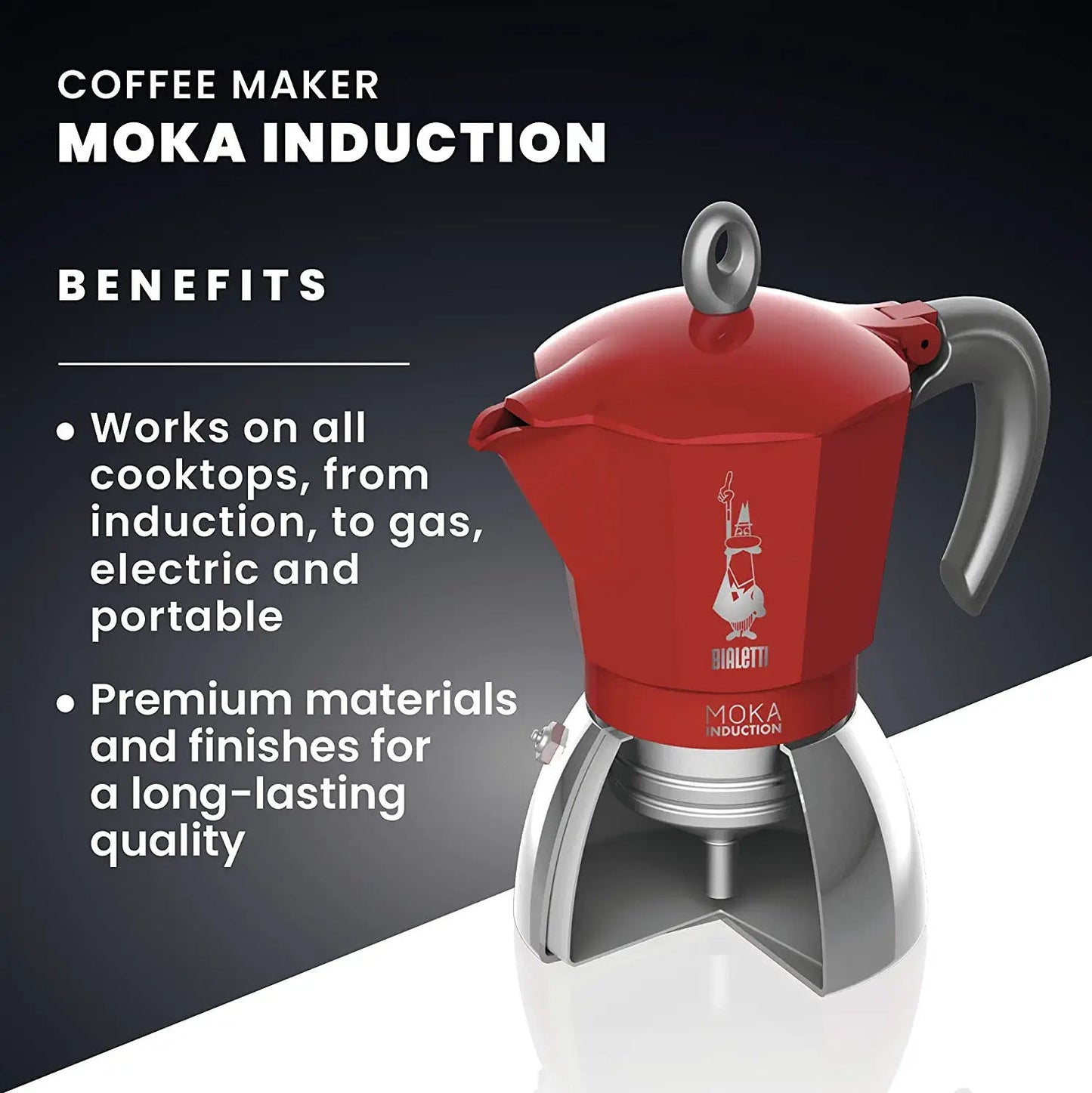 Bialetti Moka 4 Cup Induction Espresso Maker - Red