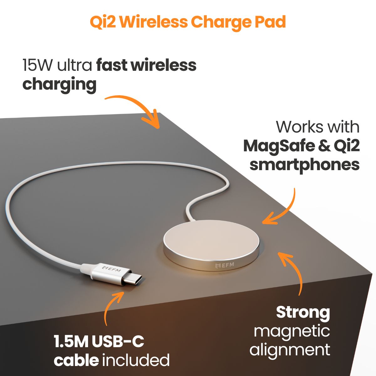 EFM Qi2 15W Wireless Charge Pad (Black)