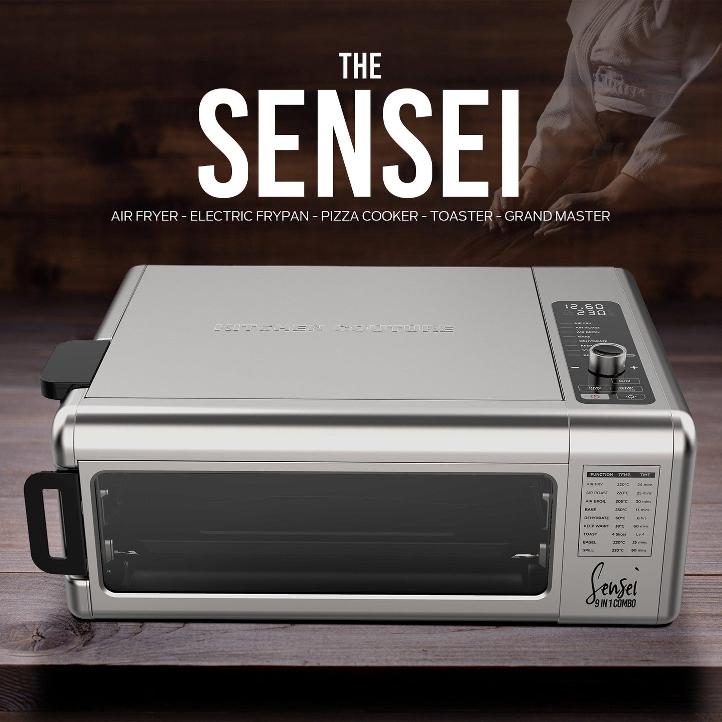 KITCHEN COUTURE 9 IN 1 SENSEI STAINLESS STEEL AIR FRYER OVEN AND GRILL 17L