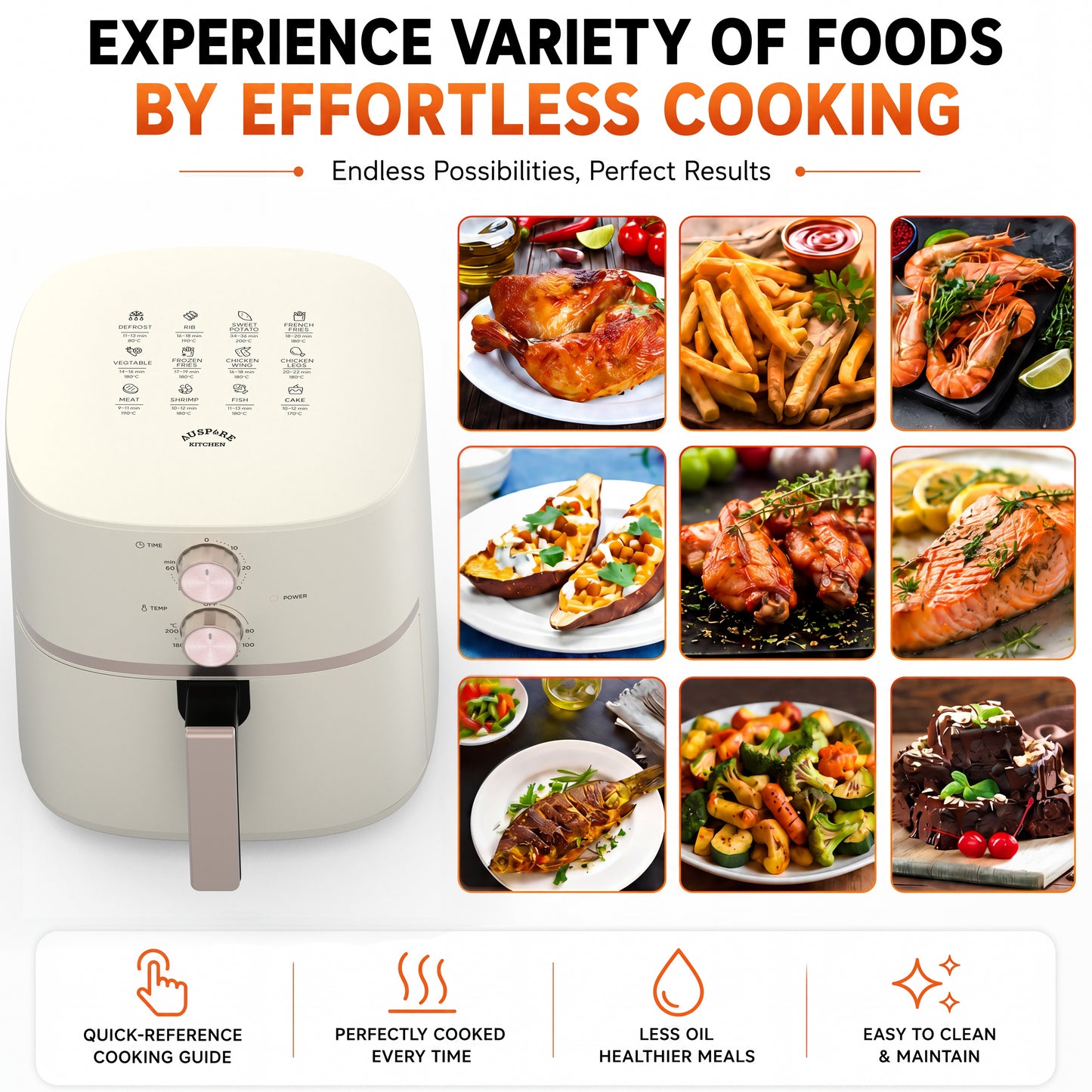AUSPURE Air Fryer 4.5L, Easy Knob Control with Cookbook
