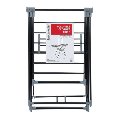 Boxsweden Foldable Clothes Airer with Hanging Rack 155x194cm (Black)