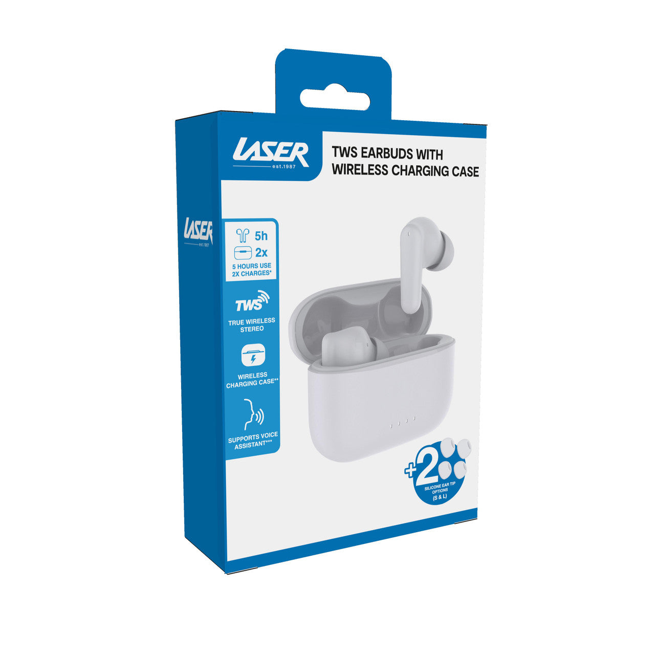 Laser TWS Earbuds with Charge Case (White)