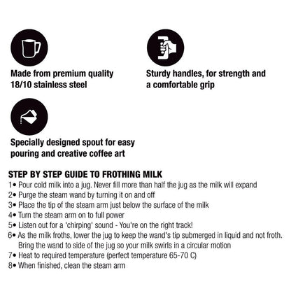 Coffee Culture Stainless Steel 350ml Milk Frothing Jug Container (Matte Black)