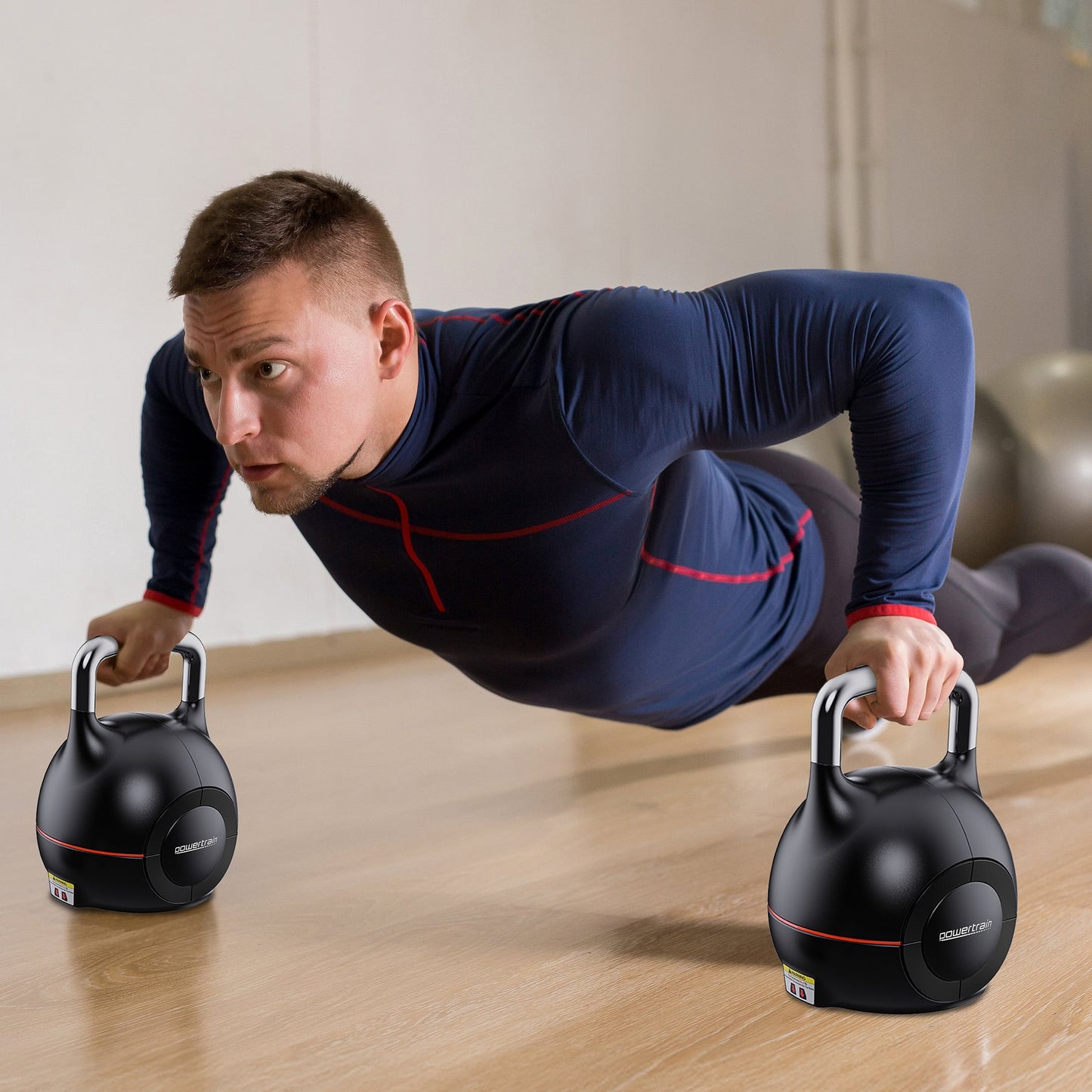 Powertrain 2x 40kg Adjustable Kettlebell One Hand Adjustment Weight Set