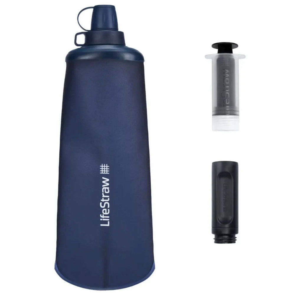 LifeStraw 1L Peak Collapsible Squeeze Bottle with Filter Mountain Blue
