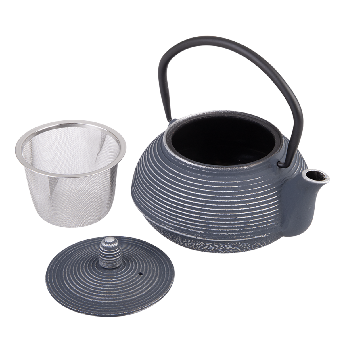 Teaology Cast Iron Teapot 600ml - Linear Blue Silver