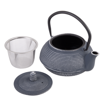 Teaology Cast Iron Teapot 600ml - Linear Blue Silver