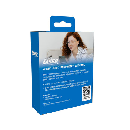 Laser USB-C Earphones with Built-In Microphone (White)