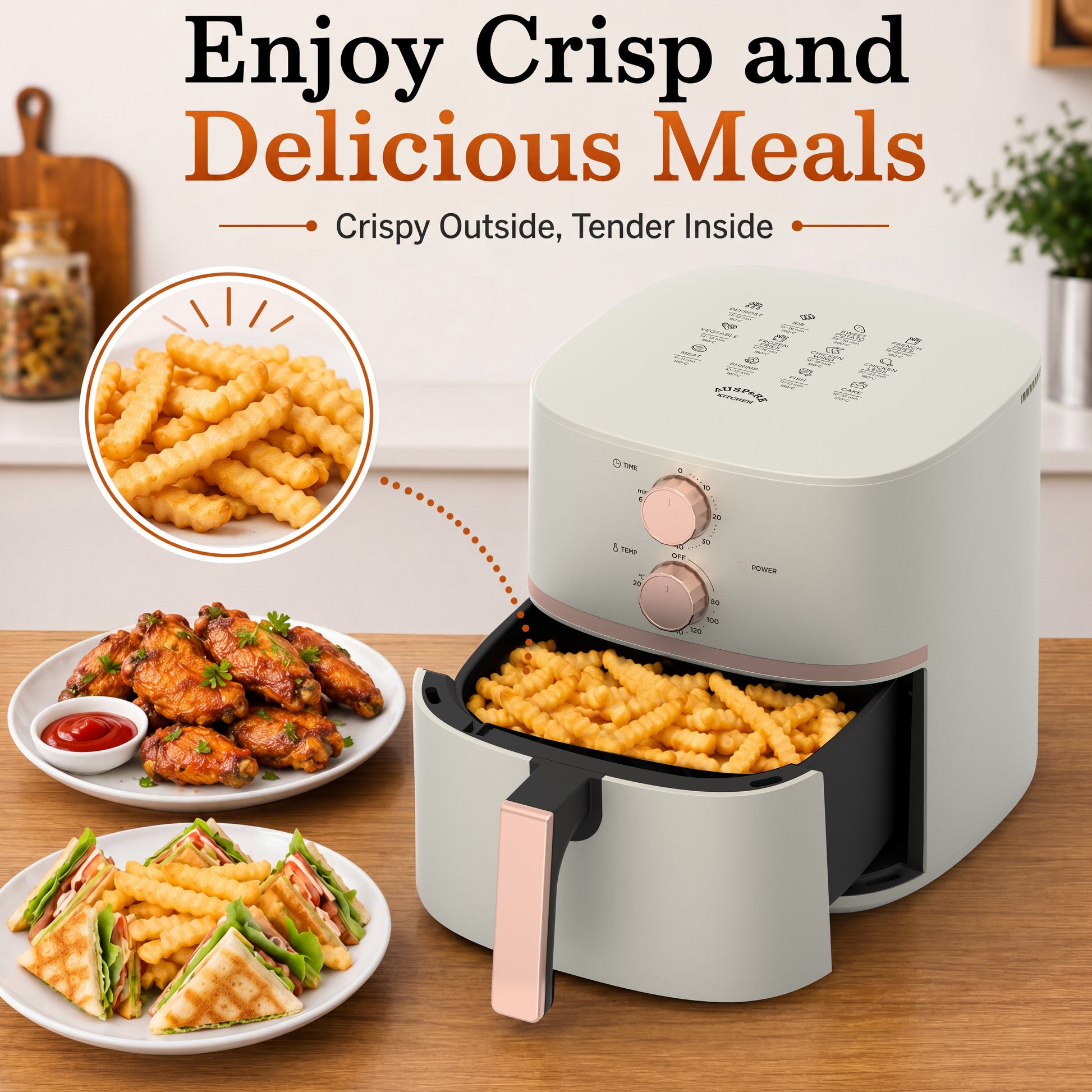 AUSPURE Air Fryer 4.5L, Easy Knob Control with Cookbook