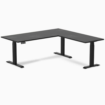Desky Hardwood L-Shape Sit Stand Desk 180 x 175 cm Black Ash Top and Matte Black Leg