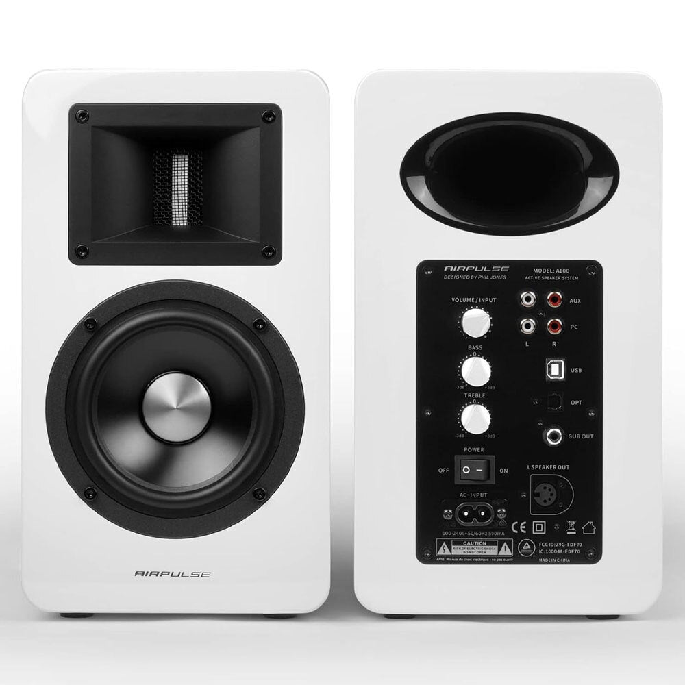 Airpulse A100 Wireless Active Bookshelf Speakers (White)